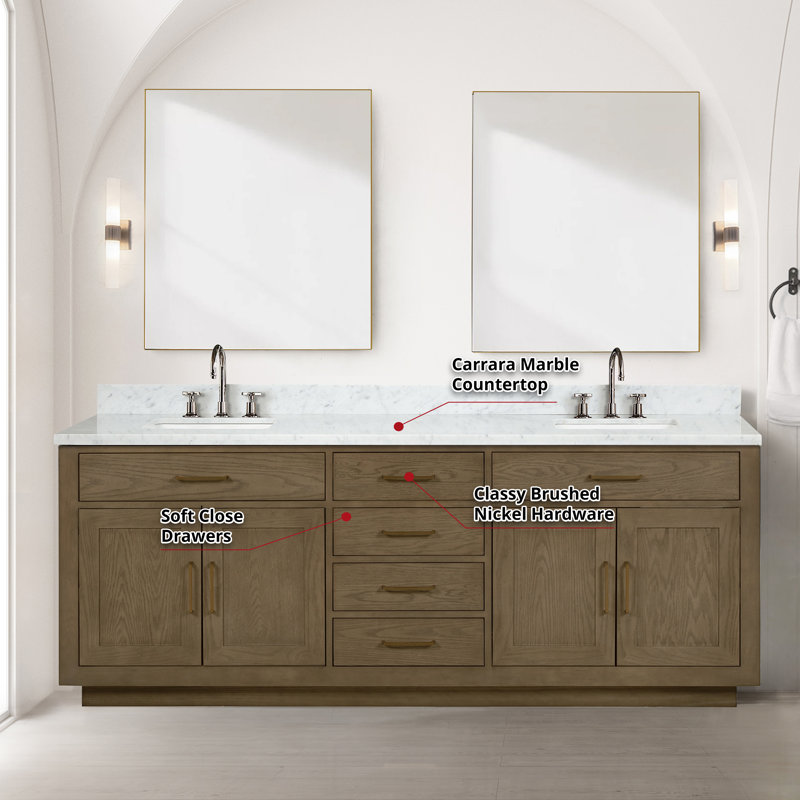 Lexora 84'' Bathroom Vanity with Marble Top with Mirror | Wayfair